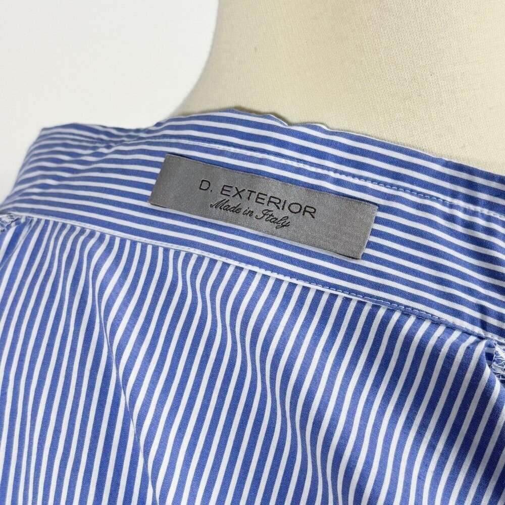 D. Exterior Button Up Blouse Ruffled Pinstripe Pleated Peekaboo Italy Medium - Picture 4 of 6